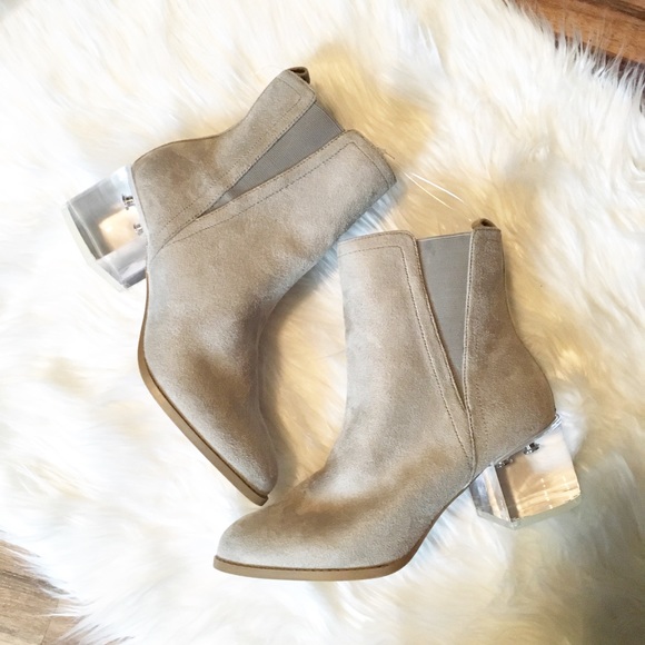 Wild Diva Shoes - Light Grey Suede Booties With See Through Heel